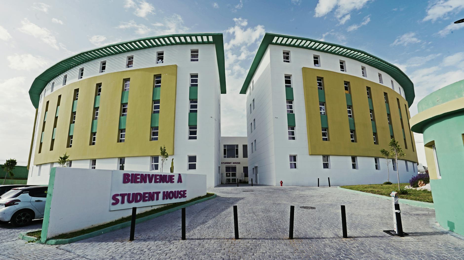 modern student house building entrance